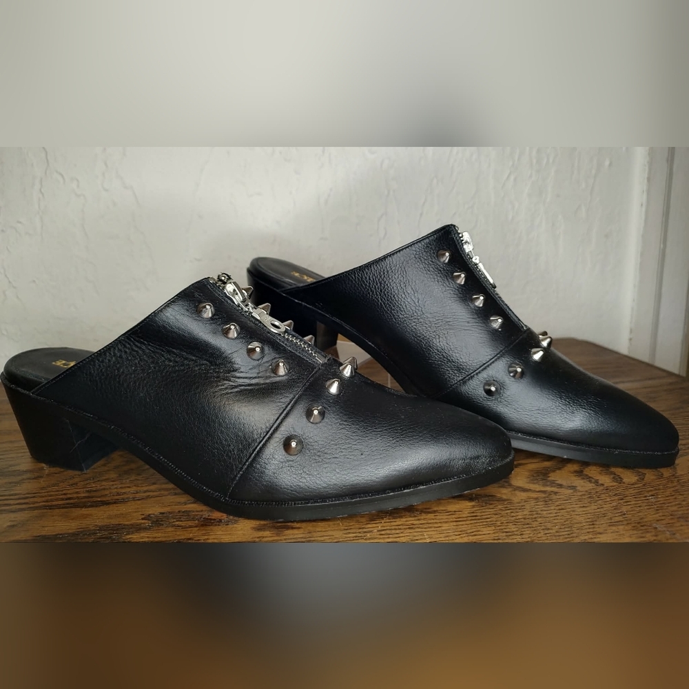 Modern Vice Vicious Black Italian Leather Studded Mules Goth Punk Industrial - Picture 2 of 11